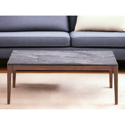 HomeRoots 47" Gray and Walnut Stone And Solid Wood Coffee Table - 47' X '18' X '28