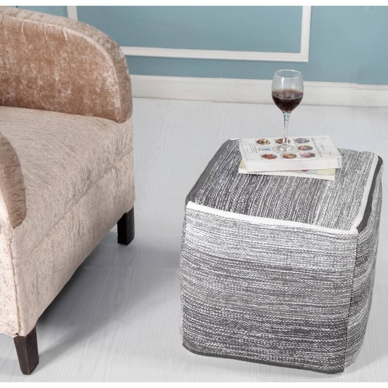 HomeRoots 16" Gray 100% Cotton Ottoman