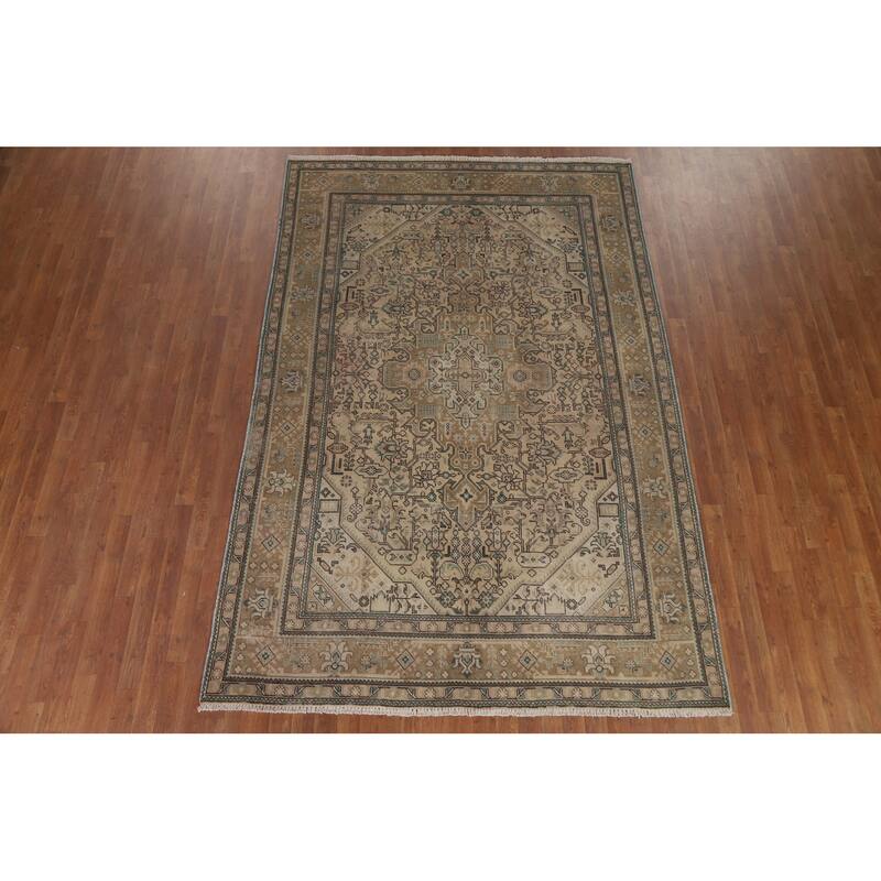 Hand Knotted Oriental 100% Wool Carpet Traditional Medallion Peach Tabriz Area Rug - 9' 7'' X 6' 5''