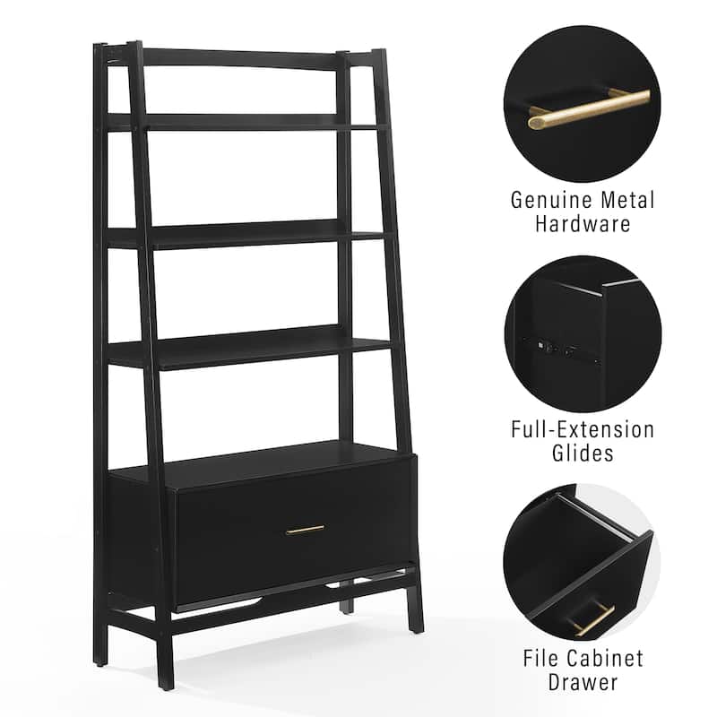 Crosley Landon Large Etagere Bookcase - Matte Black