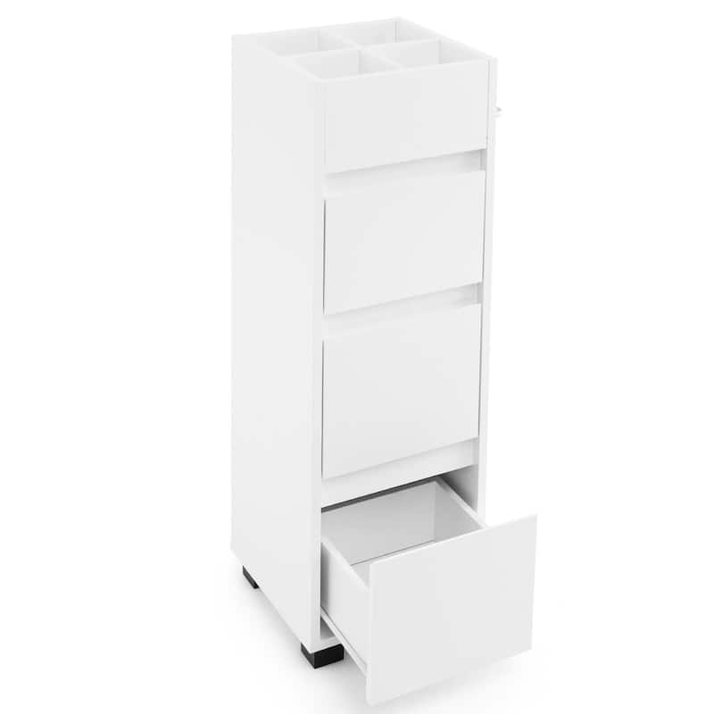 Costway Bathroom Floor Cabinet with 3 Drawers 4 Compartments 2-Side - See Details - White - See Details