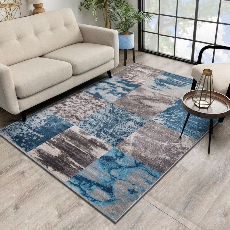 Patchwork Modern Eclectic Color Block Indoor Area Rug by Superior - 8' X 10' - Blue