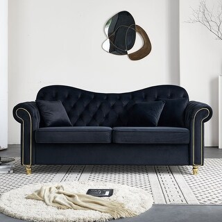 Chesterfield 82.7' Velvet Button Tufted Loveseat Sofa with 2 Pillows ...