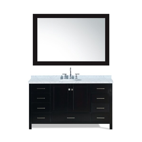 Ariel A061S Cambridge 61" Floor Mounted Single Basin Vanity Set with Wood Cabinet, Marble Vanity Top, Framed Mirror, and Oval