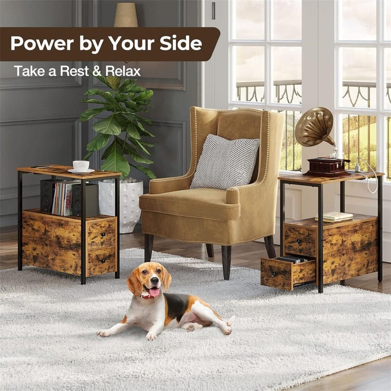 End Table with Charging Station - 23.6"D x 11.8"W x 24.4"H