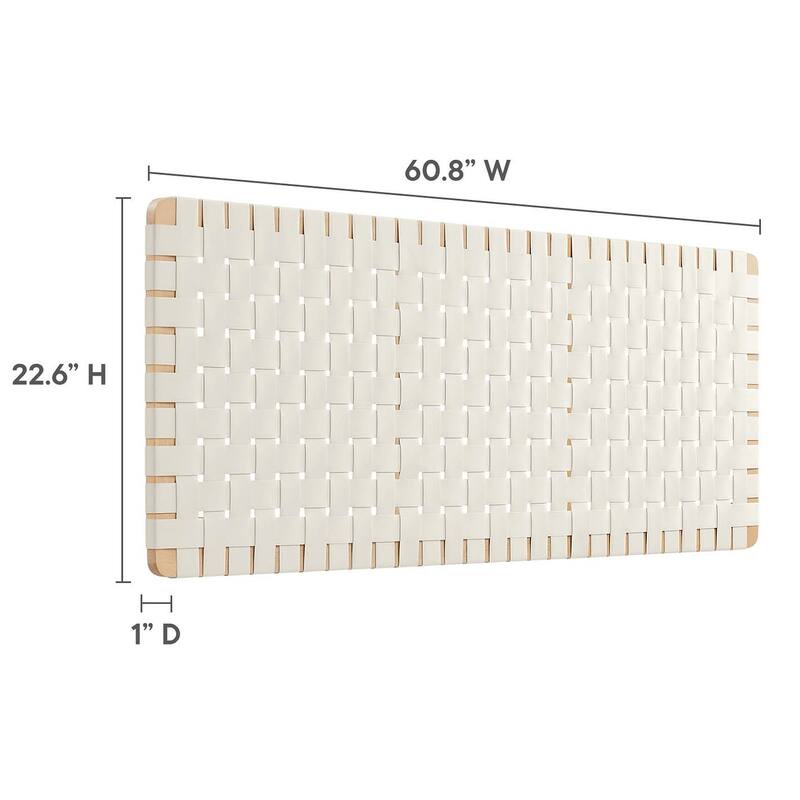 Ditmas Solid Wooden Off-White Leather Basket Weaved Floating Queen Size Headboard