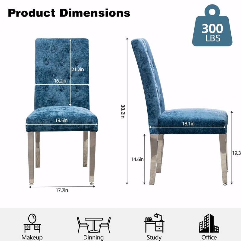 Luxury Chenille Dining Chairs - Ergonomic Design, Set of 2