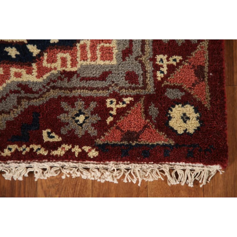 Red Geometric Kazak Indian Runner Rug Hand-Knotted Wool Carpet - 2'6"x 8'1"