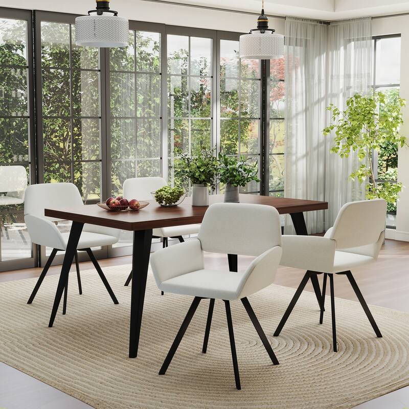 Homy Casa 5-Piece Dining Set with Rectangular Table and Upholstered Swivel Armchairs