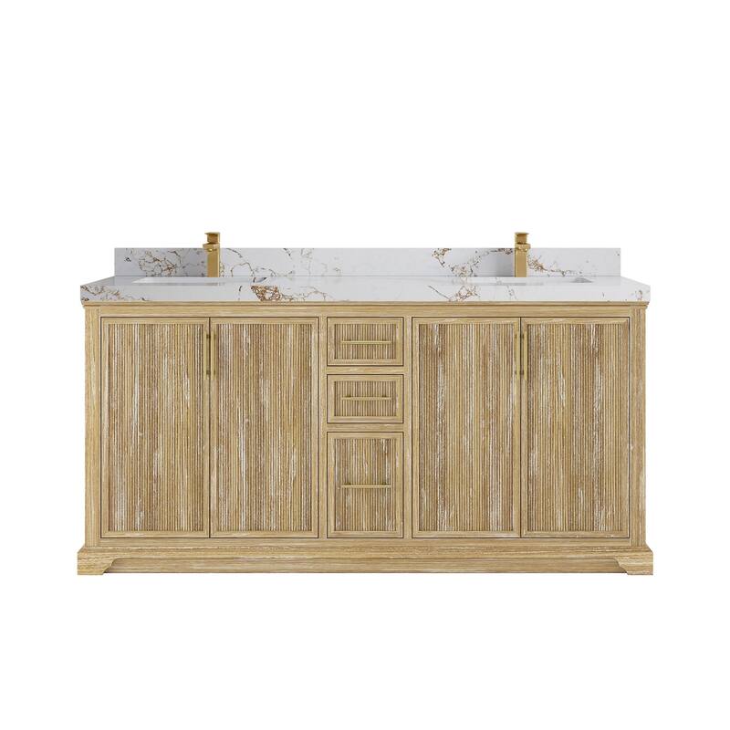 Willow Collections 72 x 22 Alys Solid Teak Wood Double Sink Bathroom Vanity with Quartz or Marble Countertop - 2"Viola Gold - Whitewashed