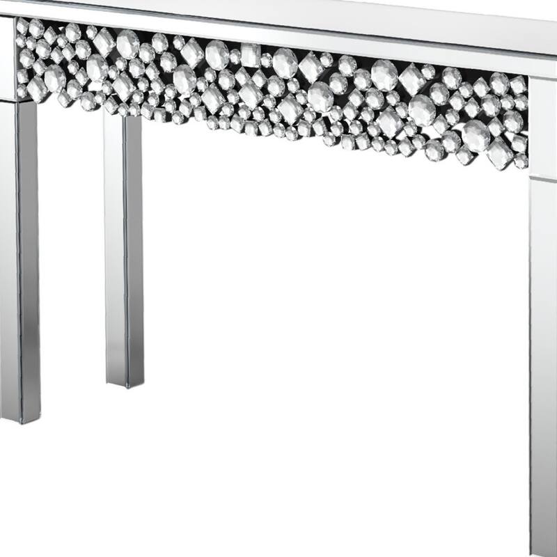 HomeRoots 47" Silver Mirrored Glass Faux Crystal Bling Console Table - 47.24 in. x 30.70 in. x 13.78 in.