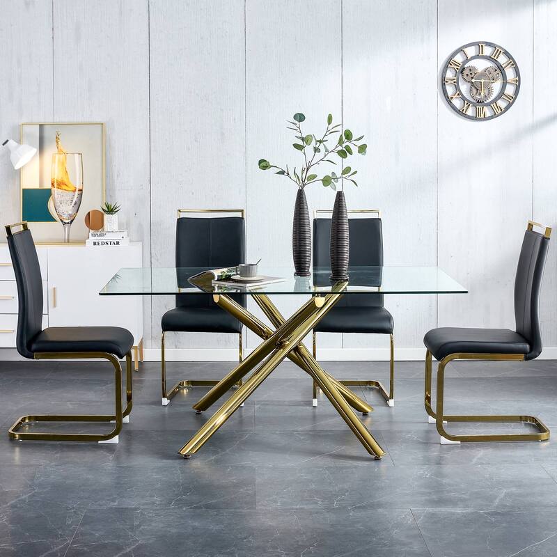 Modern PU Faux Leather High Back Dining Chairs with C-shaped Tube Chrome Metal Legs