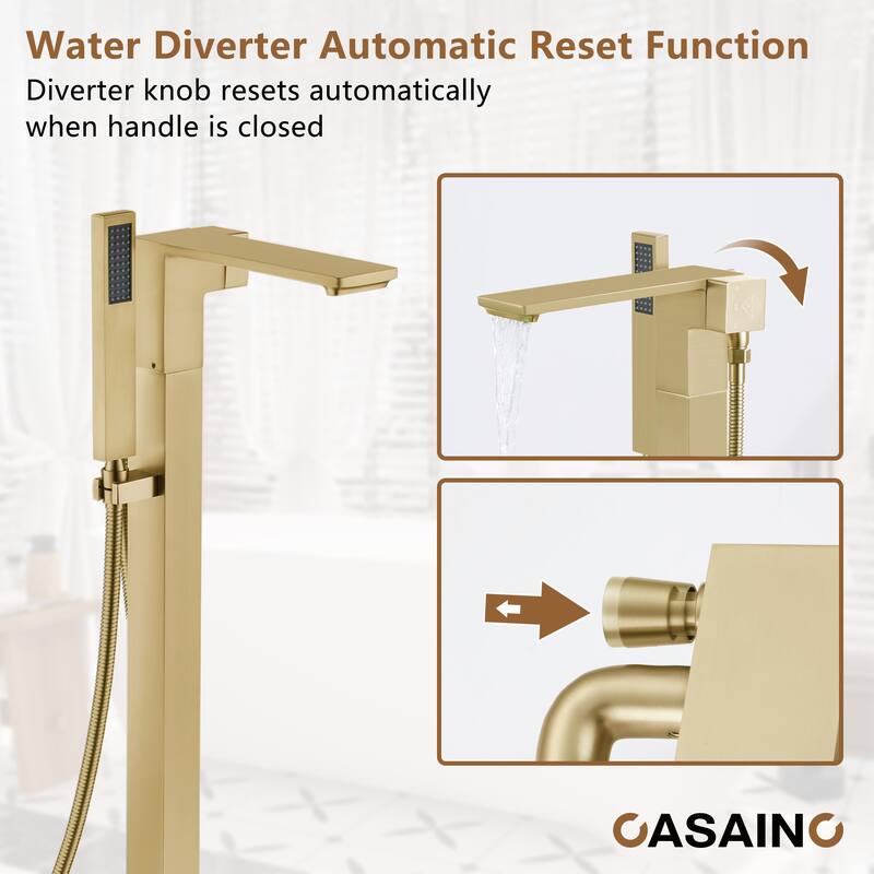 CASAINC Single-Handle Freestanding Floor-Mount Roman Tub Faucet with Hand Shower
