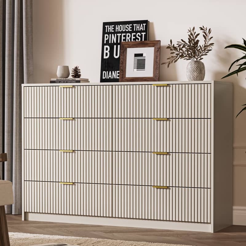 8-Drawer Double Dresser for Bedroom - Beige
