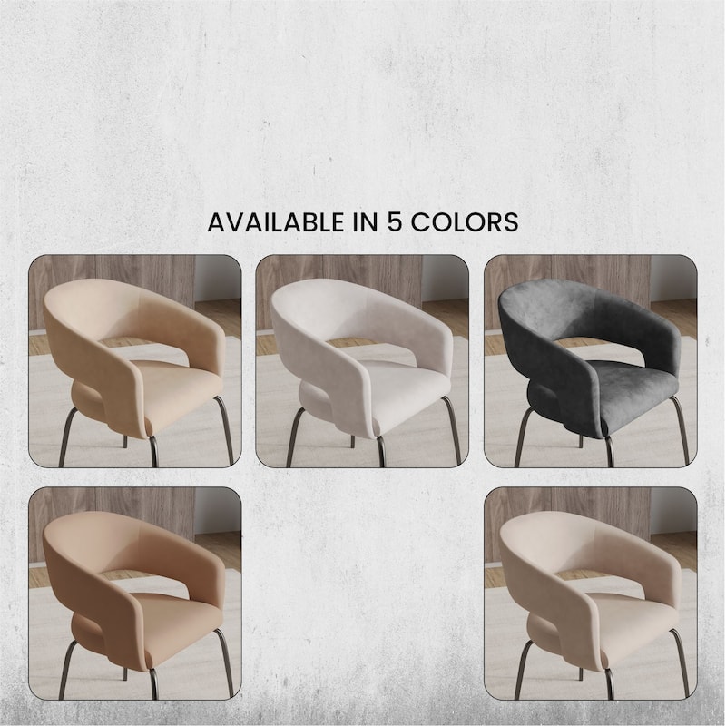 Open Back Dining Chair Upholstered in Leather or Velvet with Iron Legs Set of 2