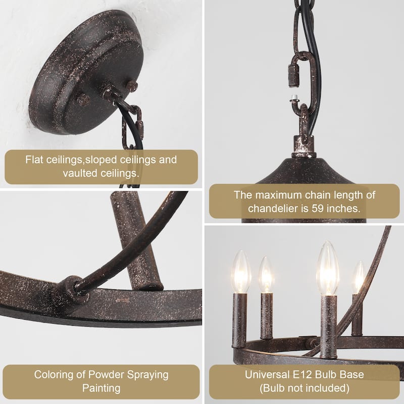 8-Light W23.6" x H82.67" Vintage Rustic Wagon Wheel Chandelier for Living Room