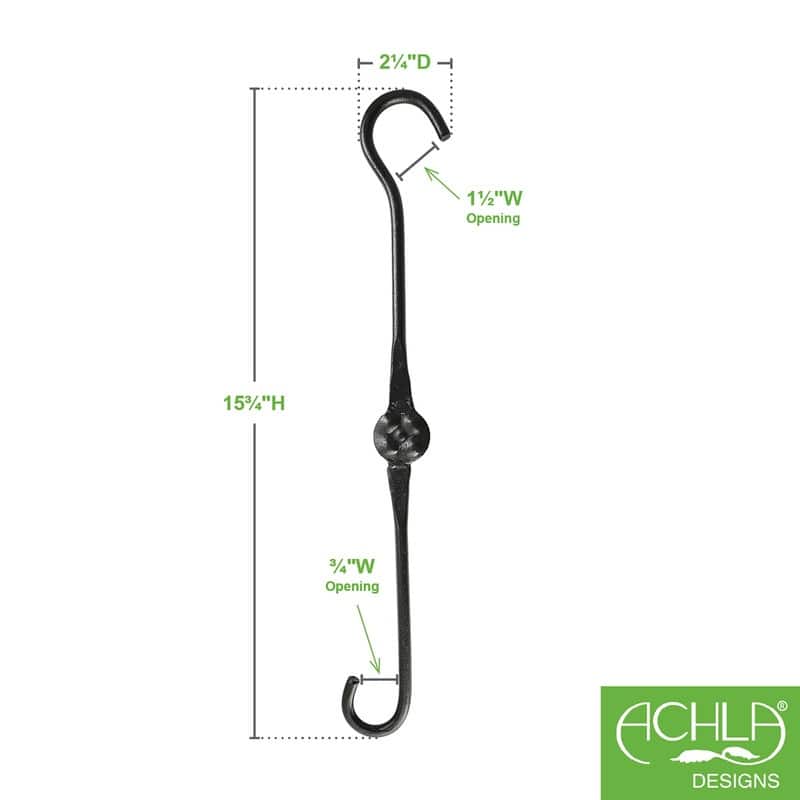 Achla Designs Set of 2 Double Ended Extender Hook Hangers, Black Powder Coat Finish