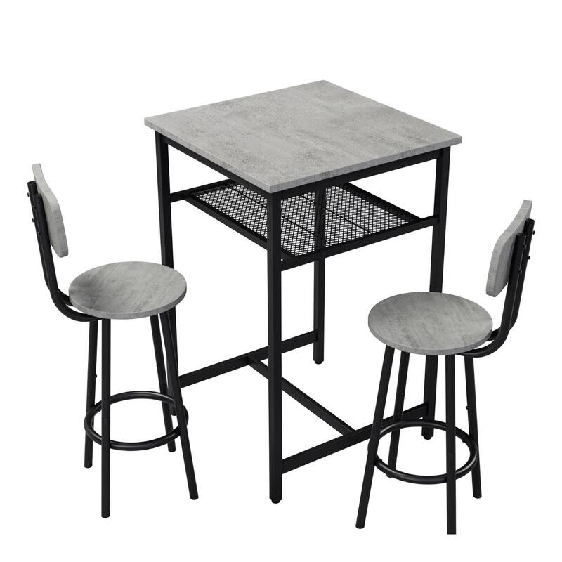 3-Piece Bar table set,equipped with 2 bar stools, with backrest and partition