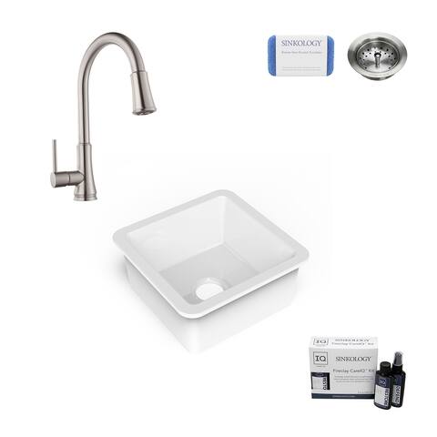 Amplify Undermount Fireclay 18.1" Bar Prep Sink with Pfirst Faucet and Drain