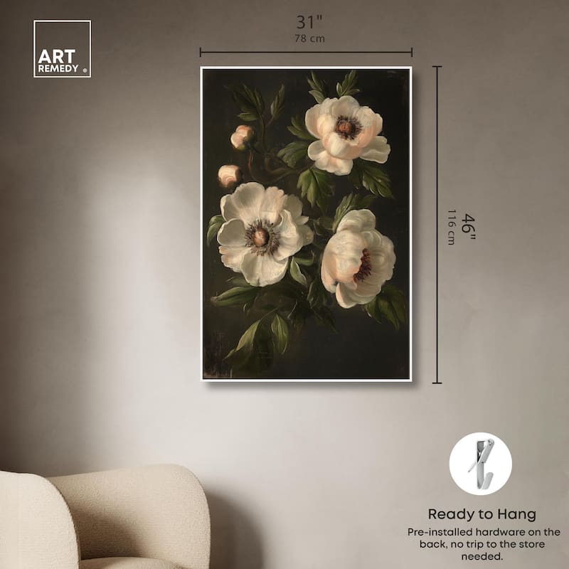 White Peonies in Dark I Canvas by Art Remedy