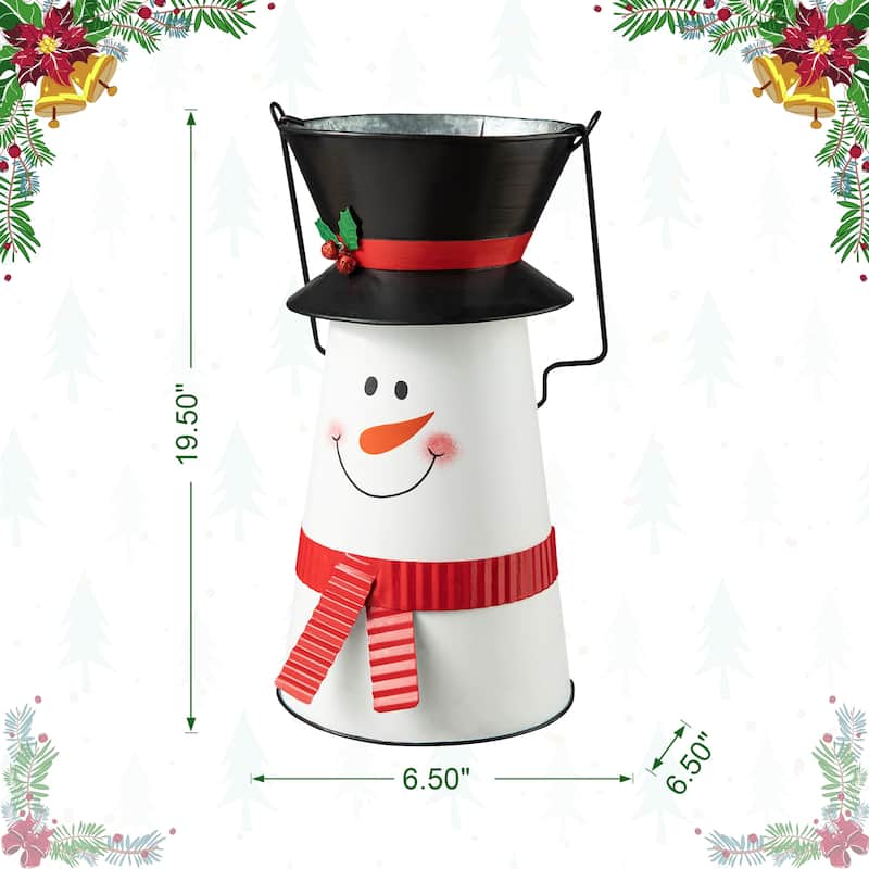 Glitzhome 19.50"H Christmas Metal Snowman Decorative Bucket Table Decor