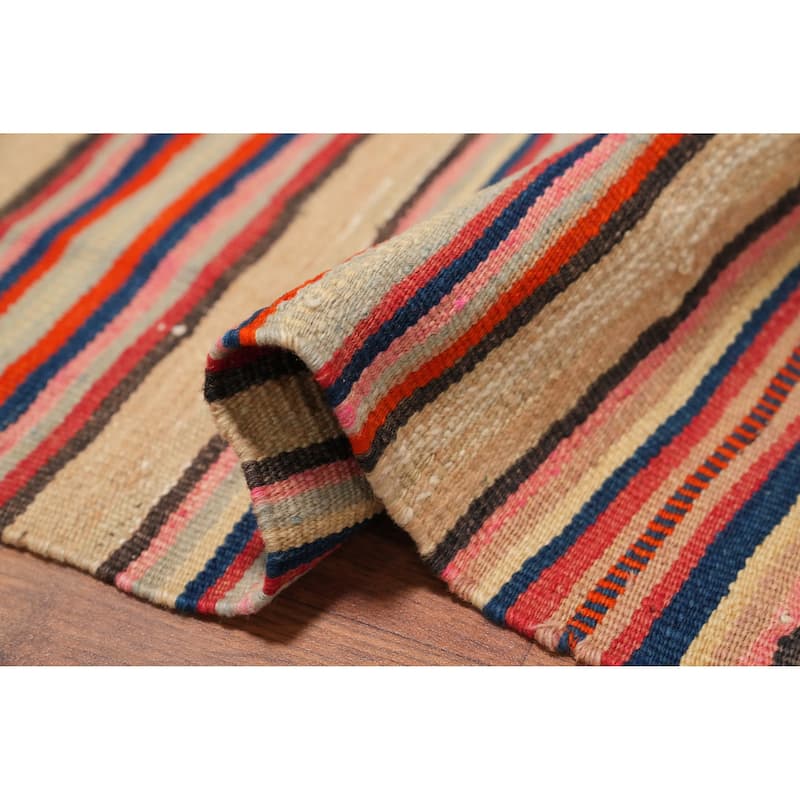 Hand Woven Oriental 100% Wool Carpet Southwestern Geometric Multi-Colored Kilim Area Rug - 8' 3'' X 4' 8''