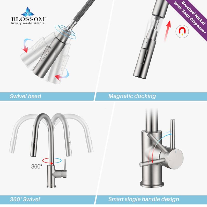Blossom Solid Pull-Down Kitchen Faucet w/ 360 Swivel, Single Handle