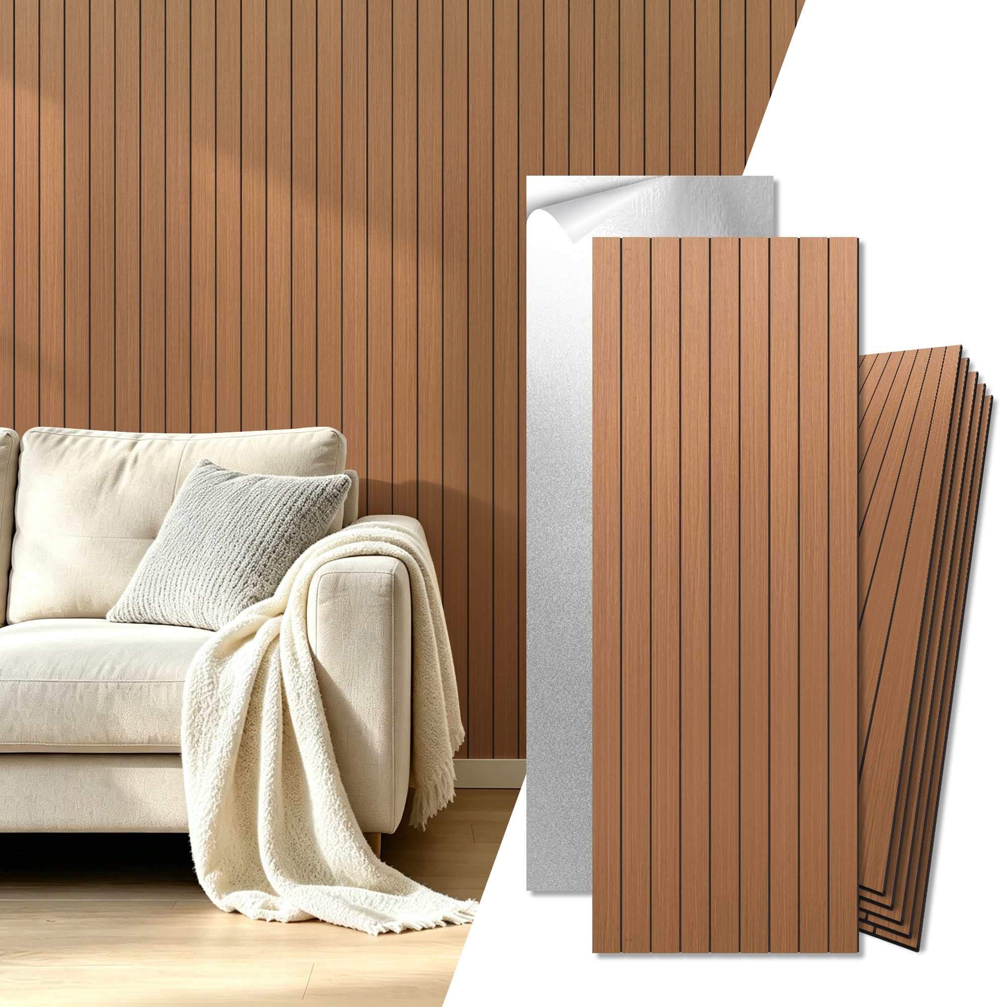 6 Panels Self-Adhesive 3D Wood Grain PVC Wall Panels Ceiling Tiles Cover 31.5sq.ft