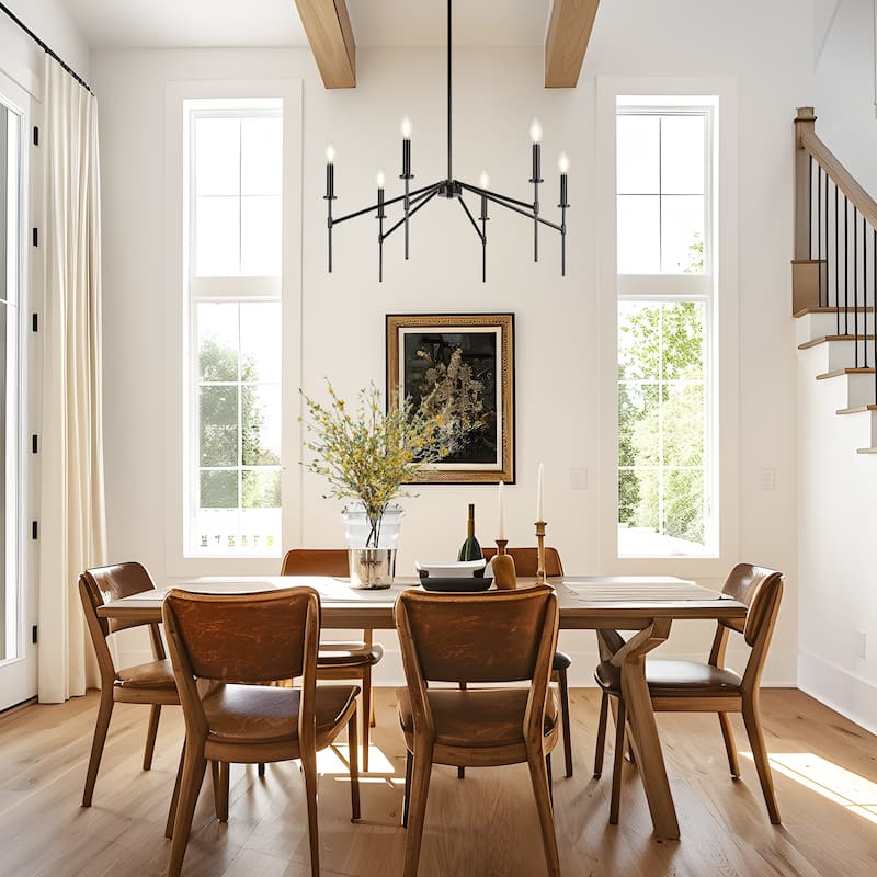 Modern 6-Light Black Chandelier Industrial Metal Light Fixture for Dining Room - 32.7 " L × 13.8 " H