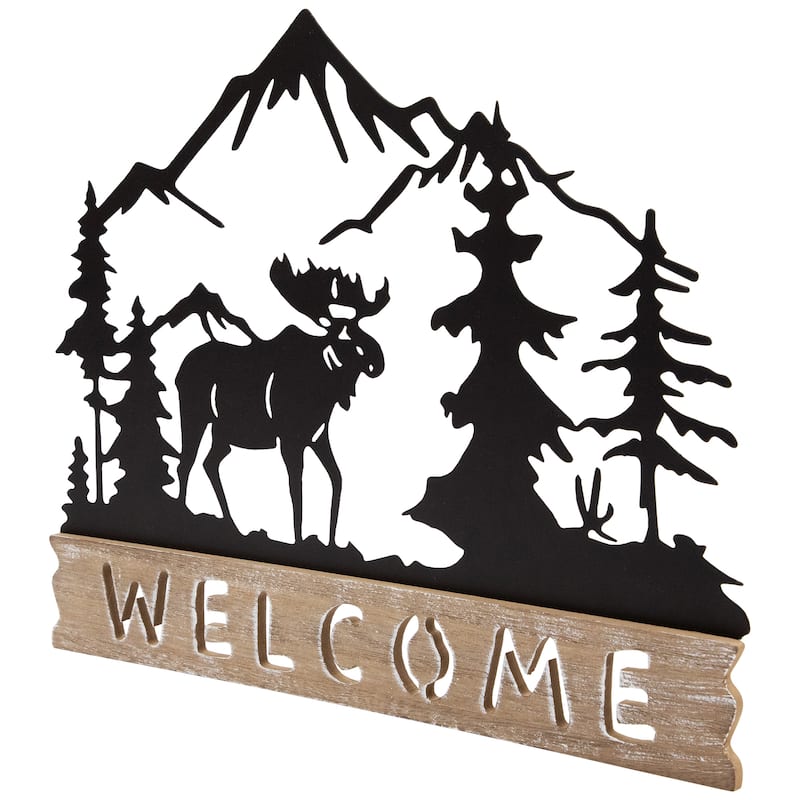 Welcome Moose Wooden Wall Sign - 11.75" - Brown