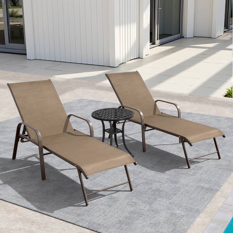 Pellebant Outdoor Lounge Chair Aluminum Adjustable Backrest with side table