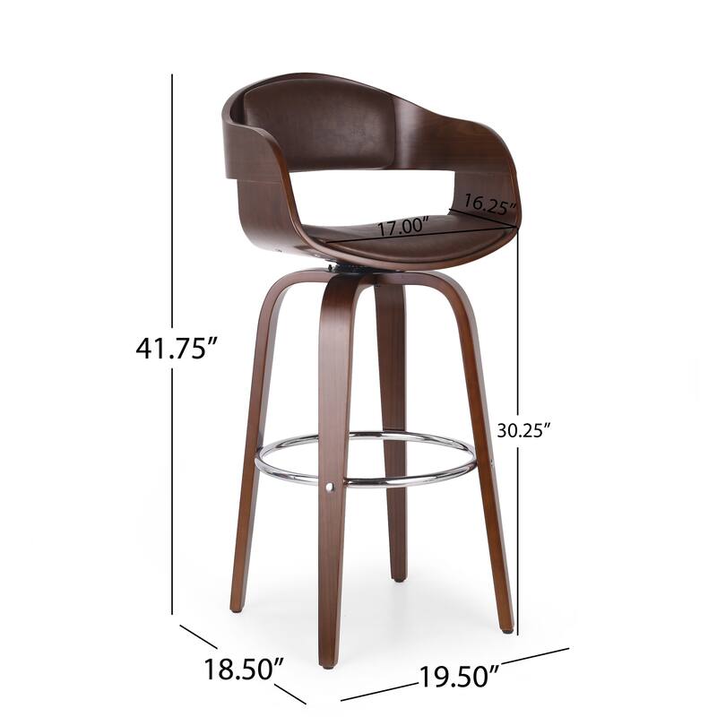 Roomfitters Upholstered Bar Stool, 30" High Dining Stool with Wood Frame and Padded Seat, Dark Brown