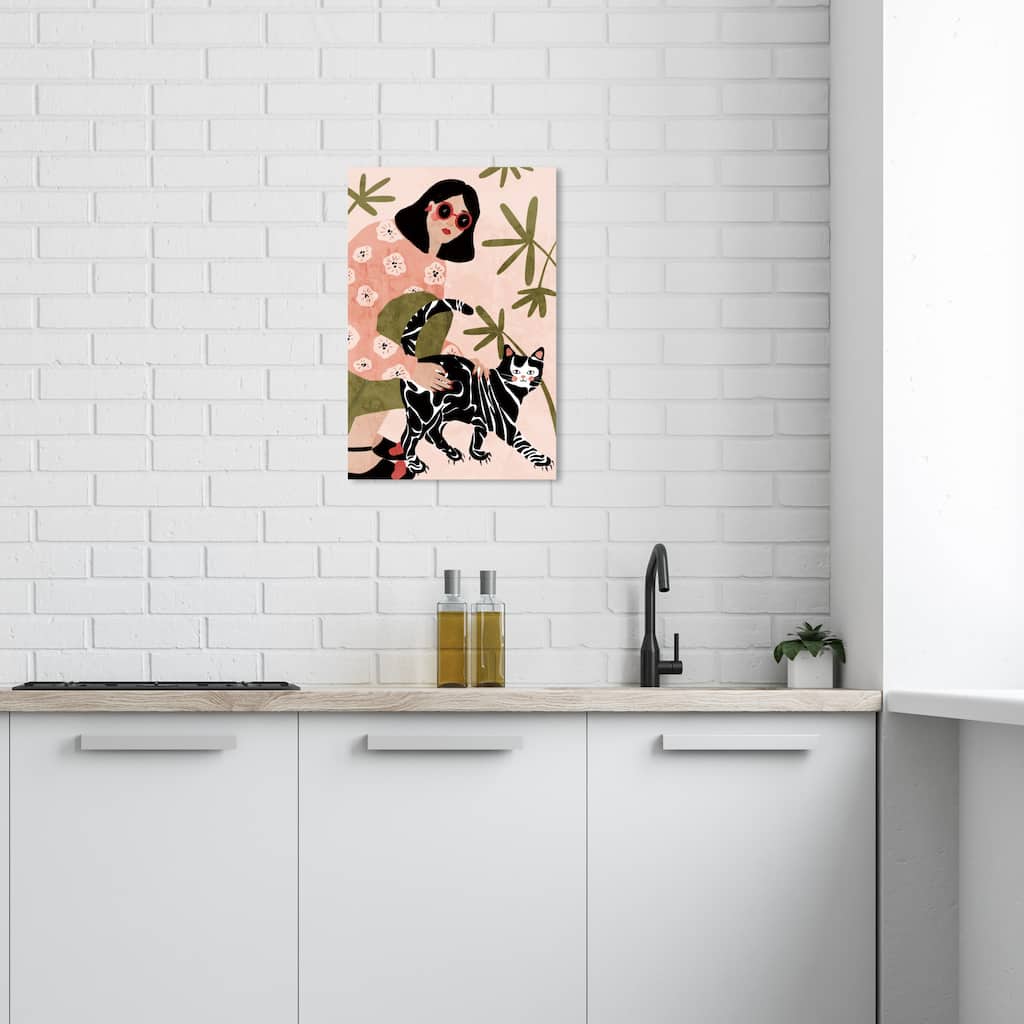 Wynwood Studio Canvas Animals Floral Cat lover Black and Light Pink Modern & Contemporary Wall Art Canvas Print
