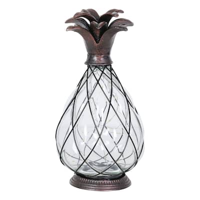 Exhart Solar Pineapple Lantern in Bronze with Fifteen LED Fairy Firefly String Lights