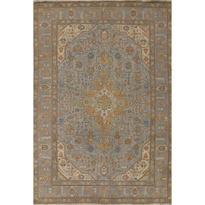 Grey Geometric Tabriz Vintage Persian Area Rug Handmade Wool Carpet - 8'1" x 11'3"