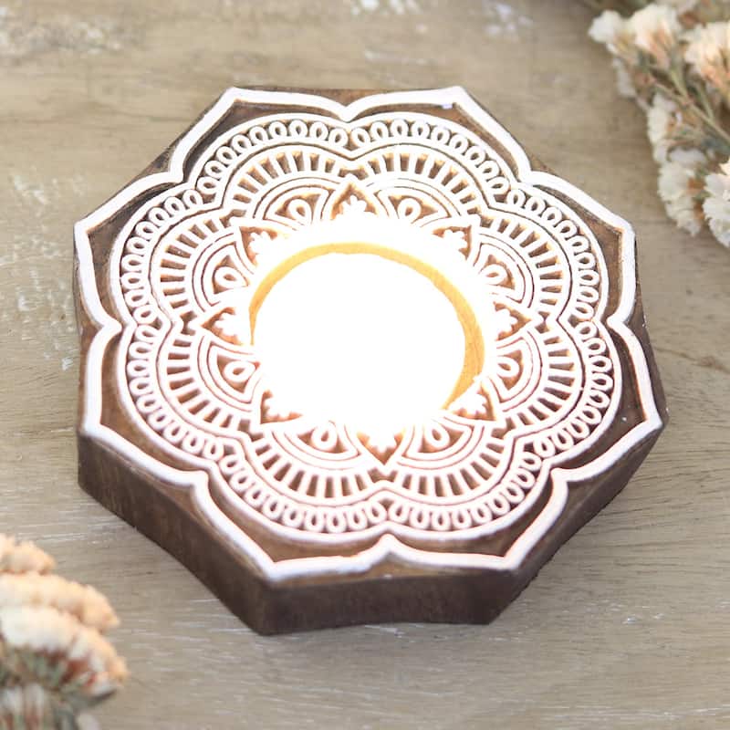 Novica Handmade Lotus Art Wood Tealight Holder