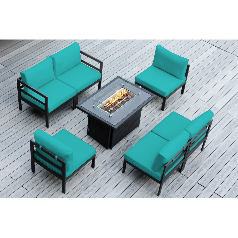 Ohana Outdoor 7-pc. Cushioned Aluminum Sectional with 42" Fire Table