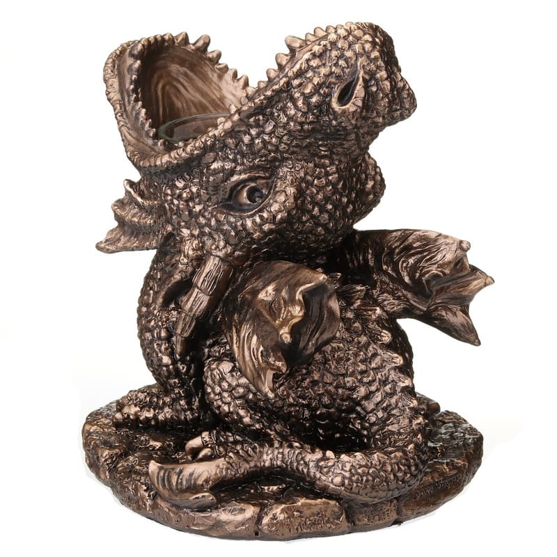 5.31 inches Height Polyresin Dragon Breath Tealight Candle Holder Bronze Finish Figurine