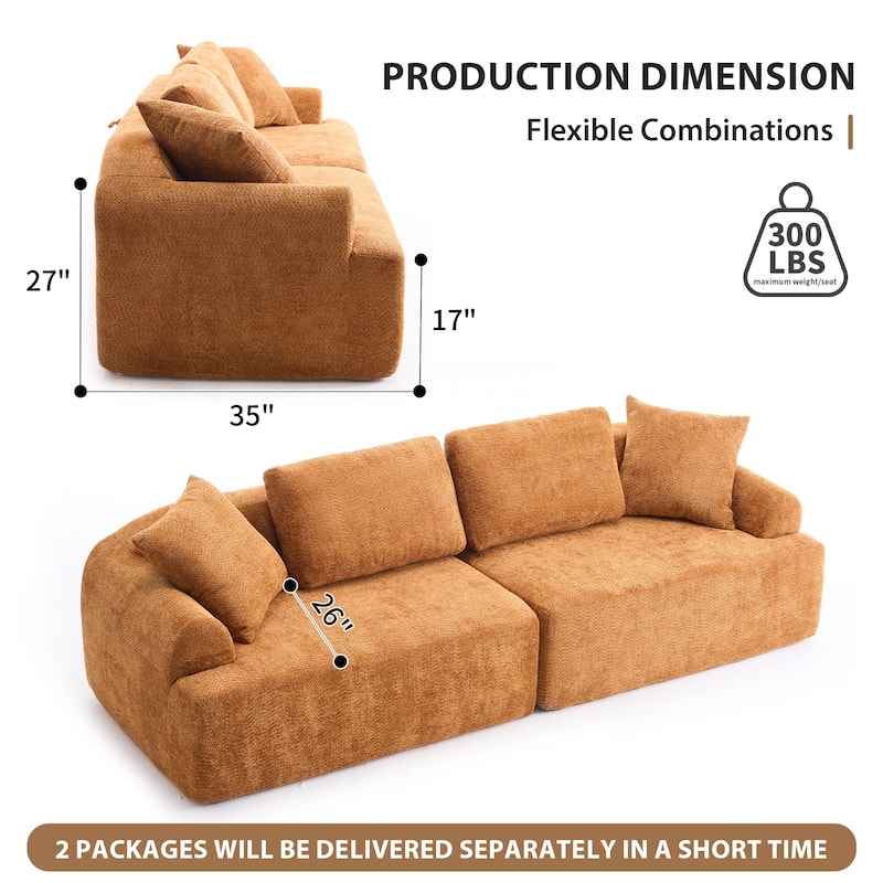 4-Seater Combined Sofa, Crochet Yarn Fabric, Full Sponge Compression Sofa,Combined Sofa With 4 Pillows