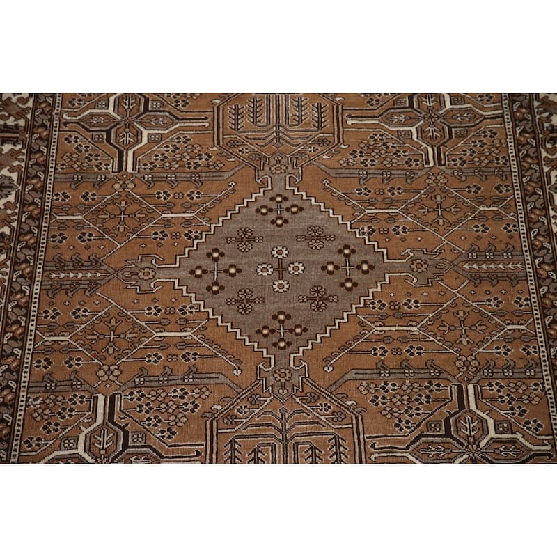 Geometric Brown Bakhtiari Persian Vintage Rug Handmade Wool Carpet - 6'5"x 9'11"