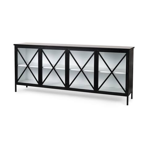 Aurelia Black and White Metal Four Door Glass Cabinet - 79.0L x 16.0W x 33.0H
