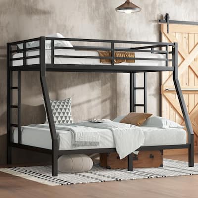 Metal Twin over Full Bunk Bed for Teens and Adults,Space-Saving/Noise Reduced/No Box Spring Needed, Black