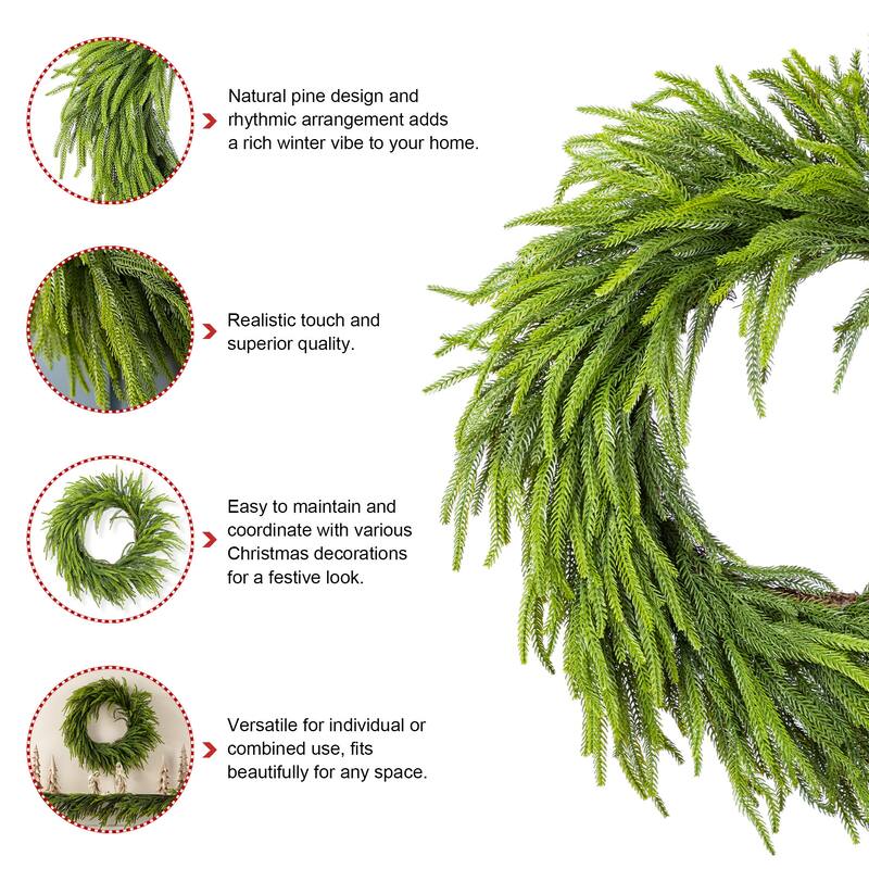 Glitzhome Christmas Greenery Pine PE Dripping Garland & Wreath & Teardrop Set