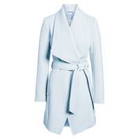 T Tahari Womens Pale Blue Abbey Wrap Trench Coat Shawl Collar Belted