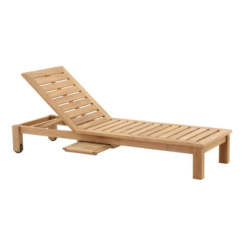 Nordic Style Teak Natural Chaise Lounger with Side Table - N/A
