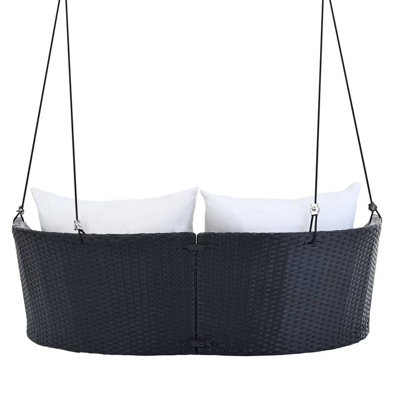 All-Weather Woven Swing Chair for Two, Outdoor Hanging Chair with Adjustable Ropes & Waterproof Cushions