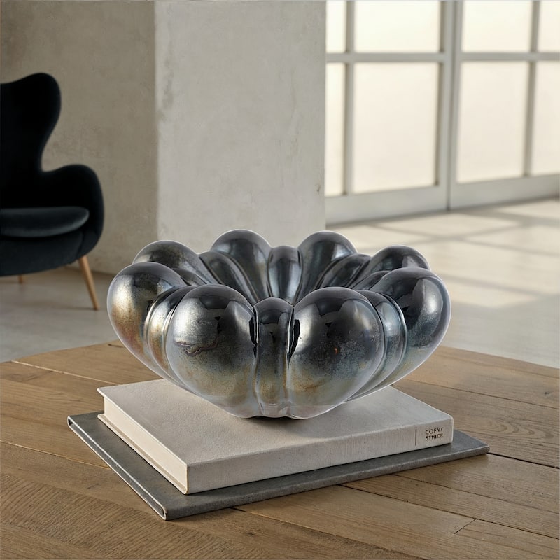 Decorative Stoneware Bowl in Reactive Glaze - 12.38"L x 12.38"W x 5.5"H