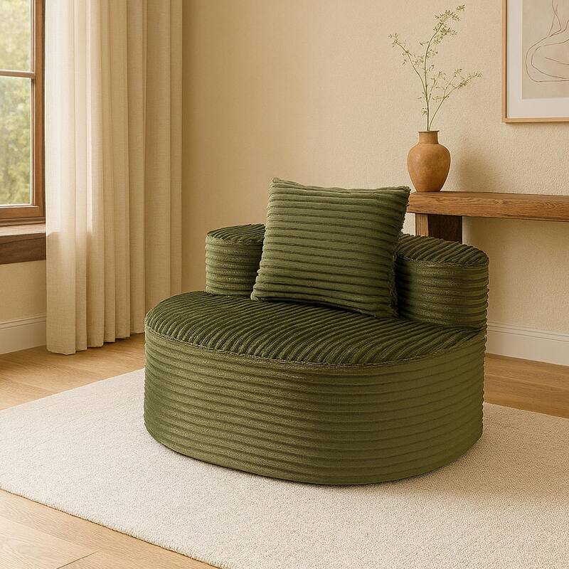 Corduroy Fabric Compressed Sofa:Moon Bay,No Assembly Required - Green
