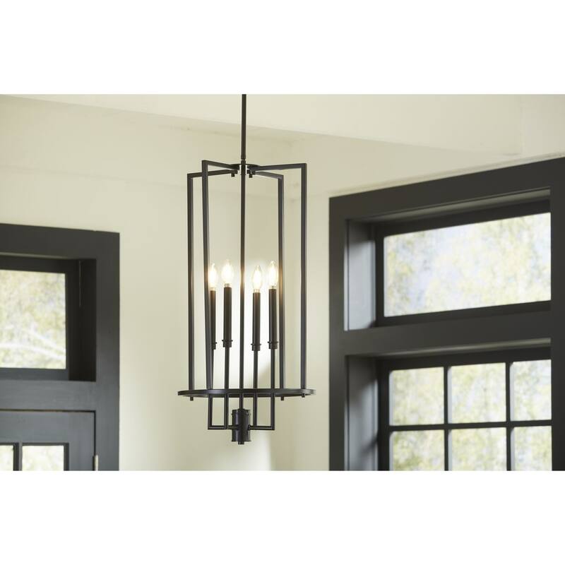 Elara Collection Four-Light New Traditional Matte Black Chandelier Foyer Light - 15 in x 15 in x 31.37 in