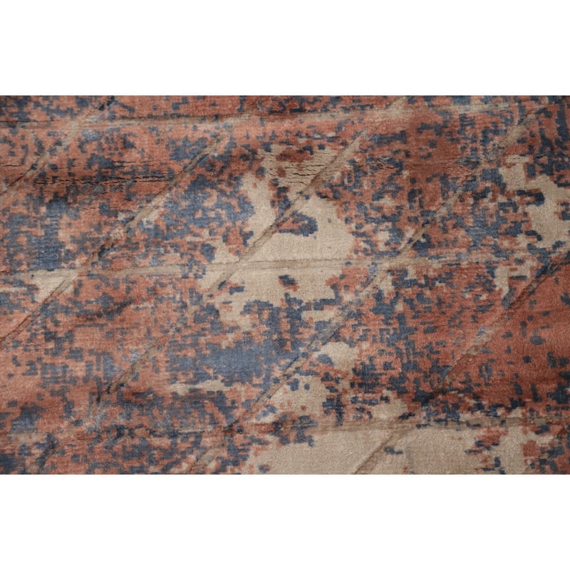 Hand Knotted Oriental Viscose Silk Carpet Modern Abstract Oranges & Rust Abstract Area Rug - 6' 7'' X 4' 8''